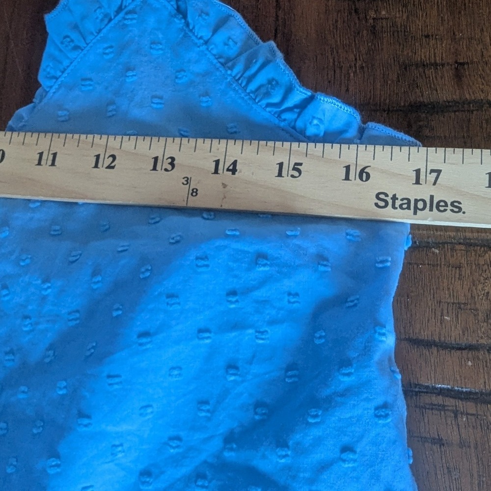 Dainty Cotton Cami Top Cornflower Blue Swiss Dot Ruffle Tie Fly Away Front Sz S - Picture 5 of 7